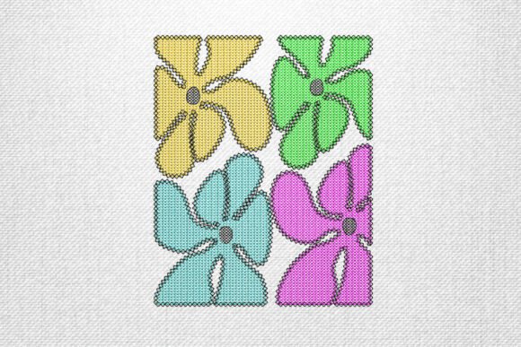 Colorful Cross Stich-Style Flowers