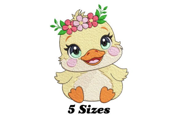 Cute Baby Duck with Flowers