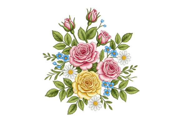 Embroidery of Pink Roses