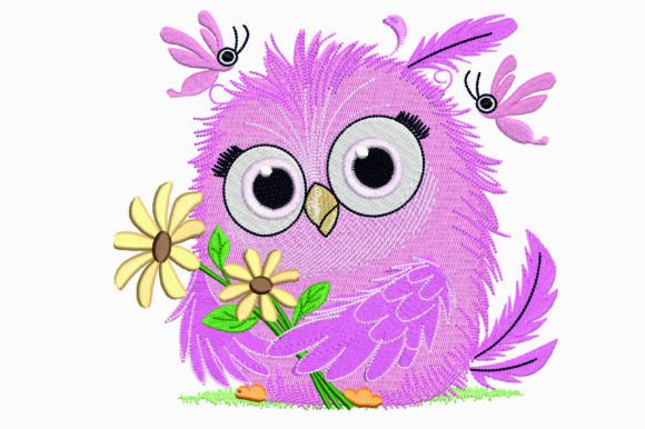 Funny Owl with Flowers