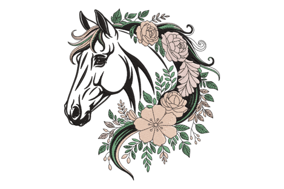 Horse with Roses Embroidery Design