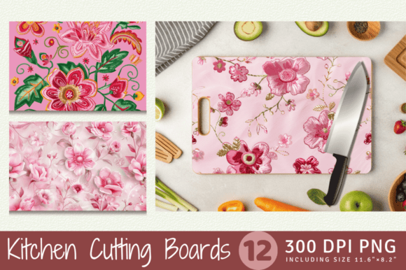 Pink Embroidery Flowers Cutting Boards S