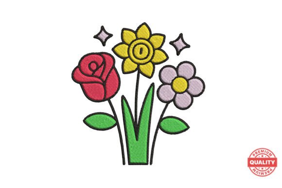 Rose Daffodil and Daisy Trio Embroidery